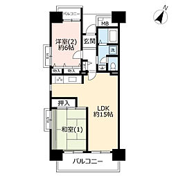 UR都市機構ビューコート小港9号棟 2LDKの間取図画像