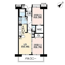 UR都市機構コンフォール北原6号棟 2LDKの間取図画像