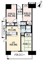 UR都市機構ビューコート小港9号棟 3LDKの間取図画像