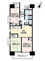 UR都市機構ビューコート小港9号棟 3DKの間取図画像