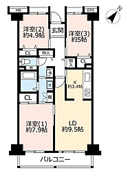 UR都市機構プロムナード本牧1号棟 3LDKの間取図画像