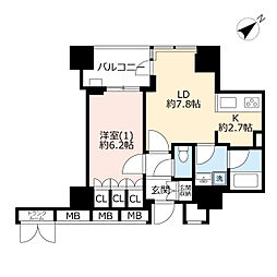横浜ヴェールタワー 1LDKの間取図画像