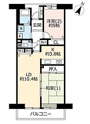 UR都市機構サンヴァリエ日吉16号棟 2LDKの間取図画像