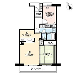 UR都市機構サンヴァリエ日吉2号棟 2LDKの間取図画像
