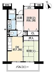 UR都市機構コンフォール南日吉12号棟 2DKの間取図画像