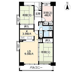 UR都市機構サンヴァリエ日吉6号棟 3LDKの間取図画像