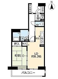 UR都市機構サンヴァリエ日吉12号棟 1LDKの間取図画像