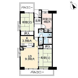 UR都市機構サンヴァリエ日吉2号棟 3LDKの間取図画像