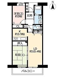 UR都市機構サンヴァリエ日吉13号棟 2LDKの間取図画像