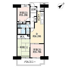 URプラザシティ相模大野 4階3DKの間取り