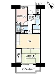 UR都市機構プラザシティ相模大野9号棟 2DKの間取図画像