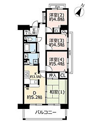 UR都市機構コンフォールさがみ南12号棟 4DKの間取図画像