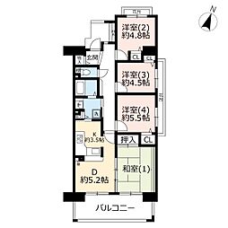 UR都市機構コンフォールさがみ南12号棟 4DKの間取図画像
