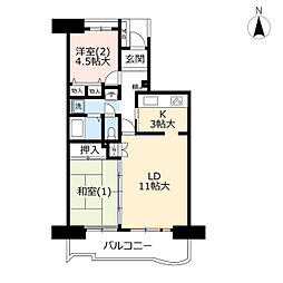 UR都市機構プラザシティ相模大野13号棟 2LDKの間取図画像