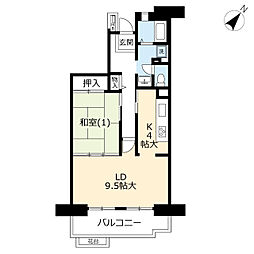 UR都市機構プラザシティ相模大野18号棟 1LDKの間取図画像