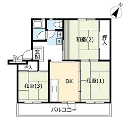 サンヴァリエ平塚8号棟 3DKの間取図画像