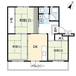 サンヴァリエ平塚8号棟 3DKの間取図画像