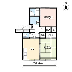 サンヴァリエ平塚13号棟 2DKの間取図画像