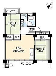 UR奈良北 8階2LDKの間取り