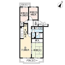 UR都市機構グリーンヒル鴨志田中央1号棟 3DKの間取図画像