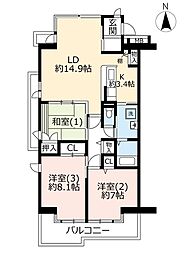 UR都市機構サンラフレ百合ヶ丘14号棟 3LDKの間取図画像