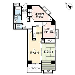 UR都市機構アーバンハイツ菅生ヶ丘 3DKの間取図画像