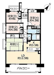 UR都市機構サンラフレ百合ヶ丘8号棟 4LDKの間取図画像