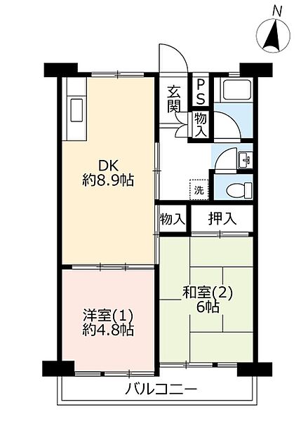 UR港南台ちどり ｜神奈川県横浜市港南区港南台2丁目(賃貸マンション2DK・6階・49.18㎡)の写真 その2