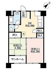 UR都市機構磯子三丁目団地2号棟 2DKの間取図画像