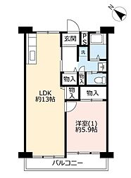 UR都市機構港南台ちどり団地4号棟 1LDKの間取図画像