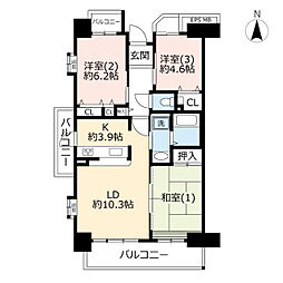 URビーコンヒル能見台サウスヒル 8階3LDKの間取り