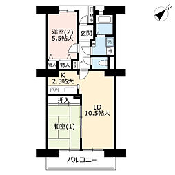 UR都市機構ビーコンヒル能見台ウエストヒルC館 2LDKの間取図画像