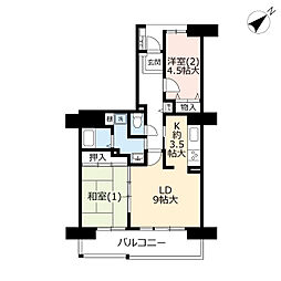 UR都市機構ビーコンヒル能見台ウエストヒルC館 2LDKの間取図画像