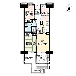 UR都市機構ビーコンヒル能見台サウスヒル1番館 3LDKの間取図画像
