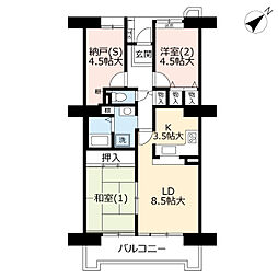 UR都市機構ビーコンヒル能見台ウエストヒルB館 2LDKの間取図画像