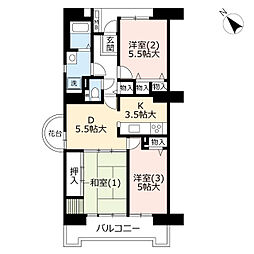 UR都市機構ビーコンヒル能見台ウエストヒルB館 3DKの間取図画像