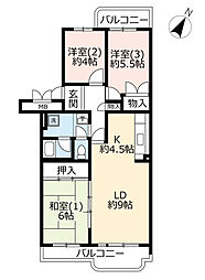 UR都市機構中山駅前ハイツ2号棟 3LDKの間取図画像