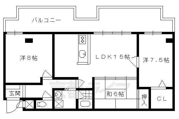 京都府京都市右京区常盤山下町(賃貸マンション3LDK・3階・77.10㎡)の写真 その2