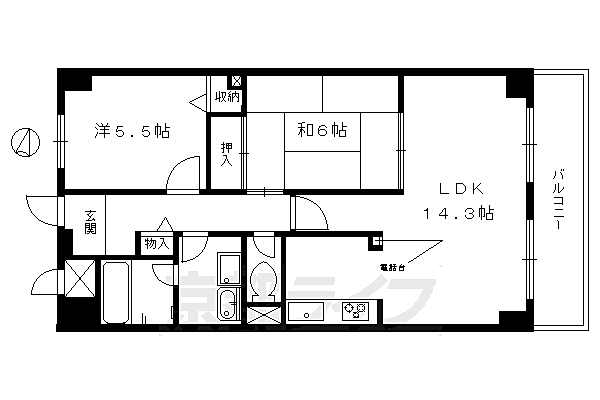 パインフィールド吉祥院 0406｜京都府京都市南区吉祥院九条町(賃貸マンション2LDK・4階・59.80㎡)の写真 その2