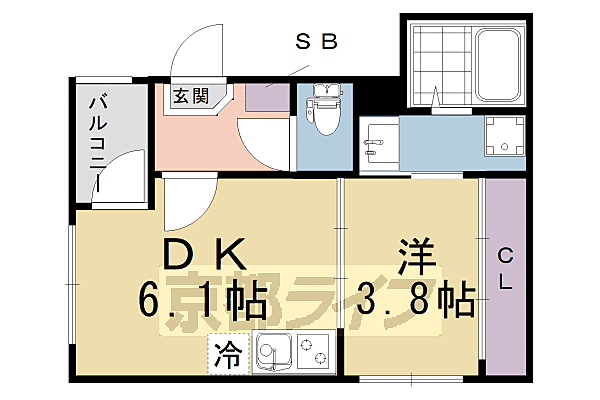 ＧＲＡＣＥＨＩＬＬ　Ｒ＆Ｋ 302｜京都府京都市伏見区深草鈴塚町(賃貸アパート1DK・3階・25.50㎡)の写真 その2