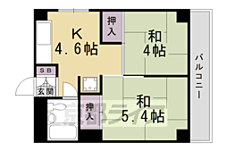 京都クレセントマンション 5階2DKの間取り