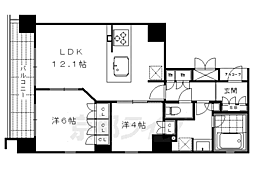 京都市営烏丸線 烏丸御池駅 徒歩10分の賃貸マンション 9階2LDKの間取り