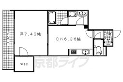 エクセルコート京都五条坂 6階1DKの間取り