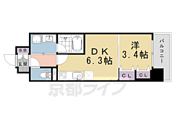 リシュドール梅小路 1DKの間取図画像