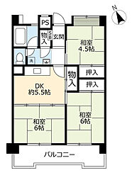 UR花表 9階3DKの間取り