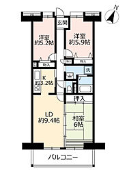 UR白鳥パークハイツ大宝 2階3LDKの間取り