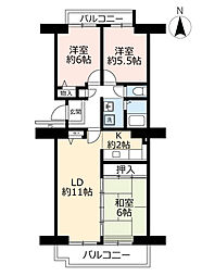 UR都市機構神宮東パークハイツ16号棟 3LDKの間取図画像