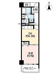 UR都市機構白鳥パークハイツ日比野東3号棟 1DKの間取図画像