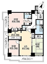 UR都市機構白鳥パークハイツ大宝3号棟 3LDKの間取図画像