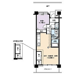 UR都市機構アーバンラフレ虹ケ丘西6号棟 1LDKの間取図画像